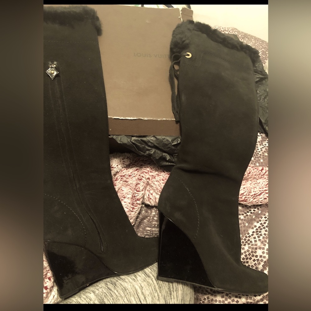 Louis Vuitton Rabbit Wedge Knee high Boots Size 38